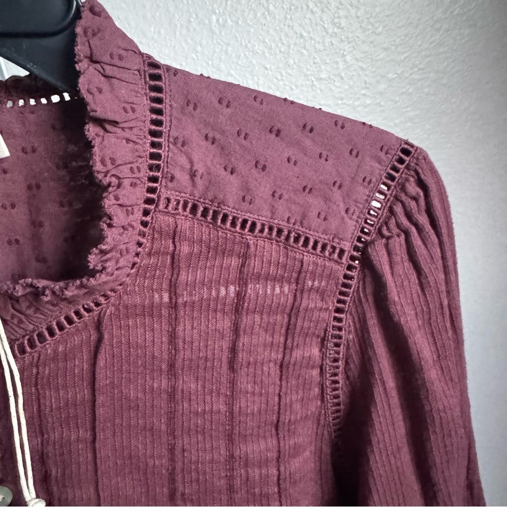 NWT FAHERTY Willa Button Front Peasant Blouse Organic Cotton Catawaba Grape Sz M - Picture 9 of 13